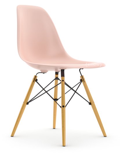 Eames Plastic Side Chair DSW, Rose pâle, Sans rembourrage, Sans rembourrage, Version standard - 43 cm, Érable nuance de jaune