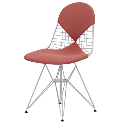 Chaise Wire Chair DKR, Revêtement thermolaqué blanc, Coussin pour assise et dossier (Bikini), Hopsak rouge coquelicot / ivoire