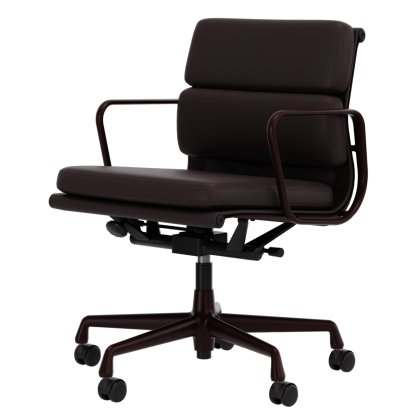 Soft Pad Chair EA 217, Aluminium revêtu par poudre couleur bordeaux foncé, Cuir standard prune, plano marron