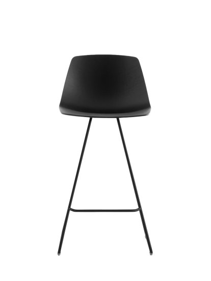 Chaise de bar Miunn S104, H 65 cm, Chêne teinté noir / revêtement en poudre noir