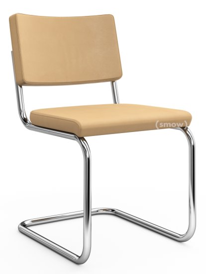 Chaise cantilever S 32 PV Pure Materials, Cuir Nappa sable, Chromé, Patins en plastique noir avec feutre