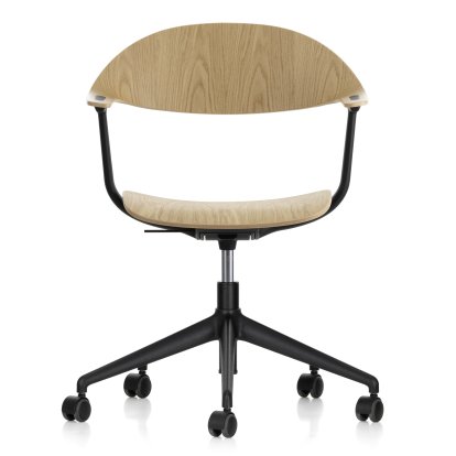 Chaise de bureau Mynt pied cinq branches, Chêne naturel, vernis de protection, Sans rembourrage, Sans rembourrage, Noir foncé, Durs pour tapis