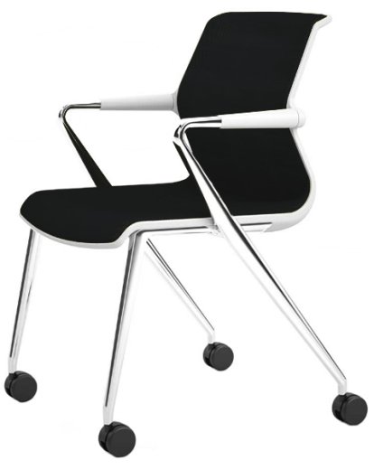 Chaise Unix base 4 pieds sur roulettes, Silk Mesh nero, Soft grey, Aluminium poli