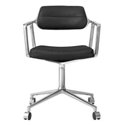 Siège pivotant 453 sur roulettes, Cuir noir, Poli