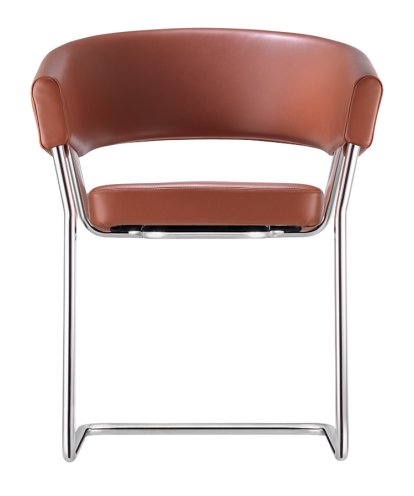 Fauteuil D9, Cuir cannelle, Tube en acier chromé, Patins plastique
