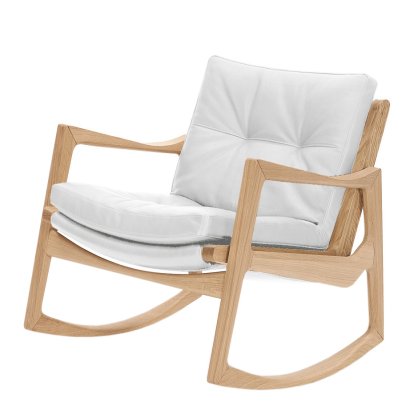 Euvira Rocking Chair Soft, Chêne naturel, Cuir classic blanc