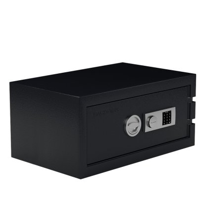 Coffre-fort Balzsafe Connect pour étagères USM Haller, 75 cm x 35 cm x 50 cm, Noir graphite RAL 9011, Serrure à combinaison électronique avec clé de révision