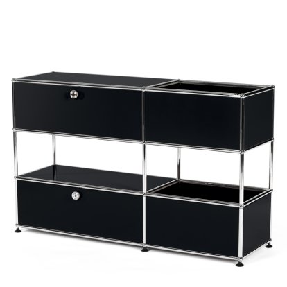 Buffet USM Haller pour enfants M avec boîtes de rangement, Monochrome, Noir graphite RAL 9011, Avec  porte abattante
