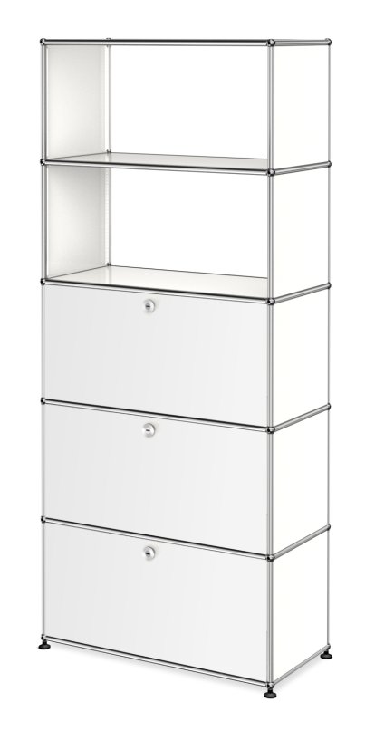 Étagère USM Haller avec portes abattantes et tiroirs, Blanc pur RAL 9010