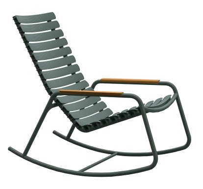 Chaise à bascule ReCLIPS, Vert olive, Accotoirs bambus
