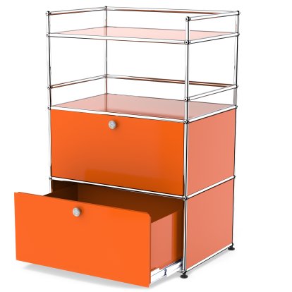 USM Haller meuble mini-bar, Orange pur RAL 2004, Avec porte abattante et porte coulissante (incl. cadre métallique)
