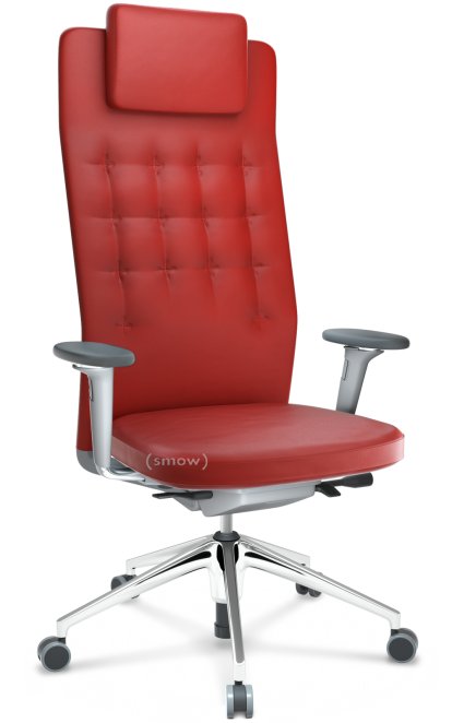 ID Trim L, Mécanisme Flowmotion avec réglage de la profondeur d'assise, Avec accotoirs 3D, Soft grey, Cuir rouge, Souples pour sols durs