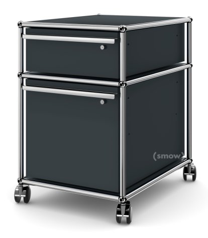 Caisson à roulettes USM Haller avec cadre pour dossiers suspendus, Tous les compartiments avec serrures, Anthracite RAL 7016