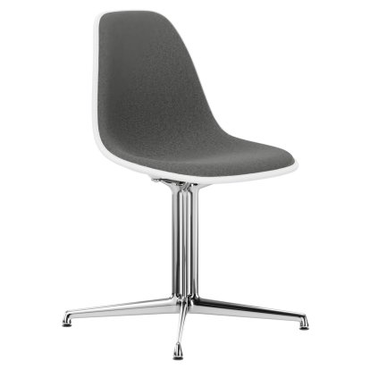 Eames Plastic Side Chair DSL, Blanc RE, Rembourrage intégral, Nero / ivoire, Aluminium poli