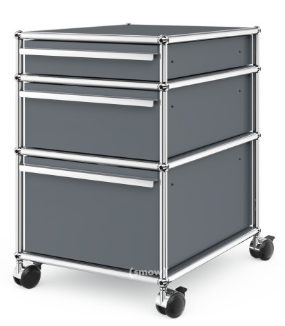 Caisson à roulettes USM Haller 3 tiroirs Type 2, Sans serrures, Gris moyen RAL 7005