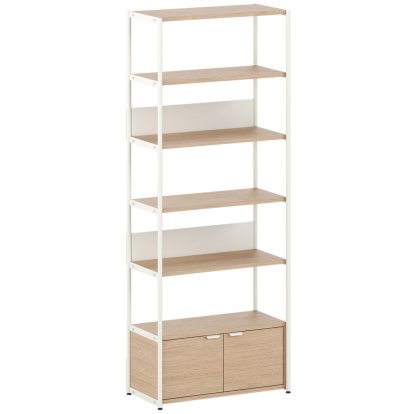 Étagère Unit en bois, 215 cm , 1 x porte double, Chêne / Blanc crème