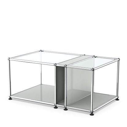 USM Haller table d'appoint plateau verre et compartiment, Gris clair RAL 7035