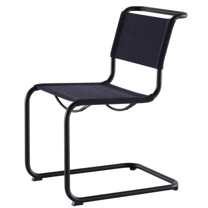 Chaise Cantilever S 33 / S 34 V Soft, Sans accotoirs, Noir mat revêtu par poudre, Tissu cento deep - bleu foncé, Patins en plastique noir avec feutre