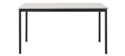 Table Base, L 140 x L 80 cm, Stratifié blanc avec bord en contreplaqué, Noir