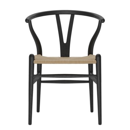 CH24 Wishbone Chair, Chêne laqué noir, Paillage naturel