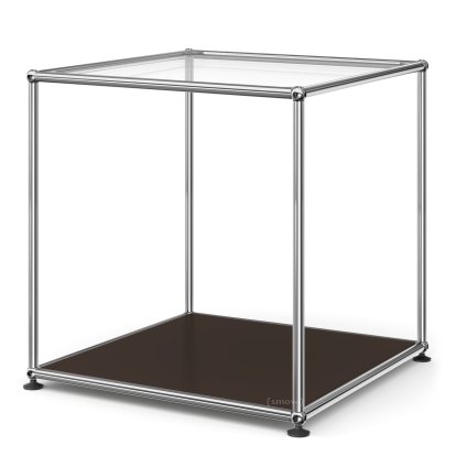 Table d'appoint USM Haller 50 haute, Panneau supérieur en verre, panneau inférieur en métal, Marron USM
