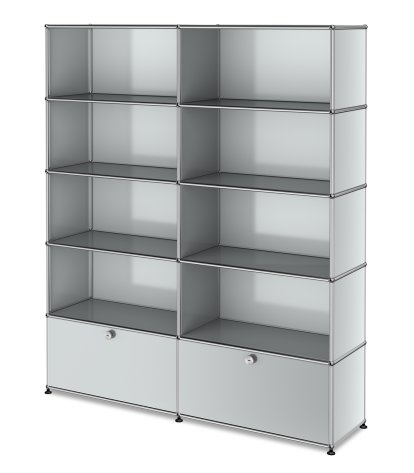 Étagère à dossiers L USM Haller, personnalisable, Gris clair RAL 7035, Ouvert, Ouvert, Ouvert, Avec 2 portes coulissantes
