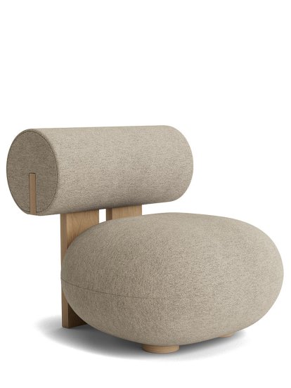 Fauteuil Lounge Hippo, Laine Bouclé sable, Chêne naturel