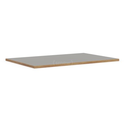 Plateau de table Eiermann, Linoleum gris cendré (Forbo 4132) avec bords en chêne, 140 x 80 cm