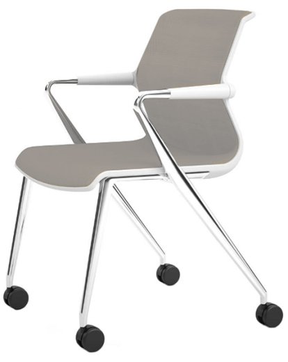 Chaise Unix base 4 pieds sur roulettes, Silk Mesh soft grey, Soft grey, Aluminium poli