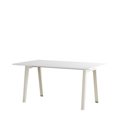 Table à manger New Modern rectangulaire, métal/plastique recyclé, 160 x 95 cm, Blanc crème