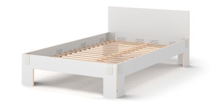 Lit Tagedieb, 140 x 220 cm, Avec tête de lit, FU (bouleau contreplaqué) blanc, Gris clair, Avec sommier flexible