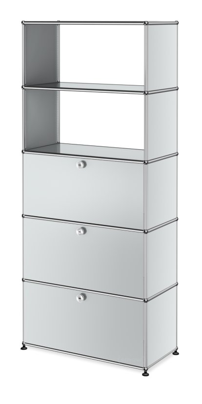 Étagère USM Haller avec portes abattantes et tiroirs, Gris clair RAL 7035