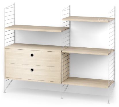 Étagère String System avec tiroirs, Blanc, Placage frêne  