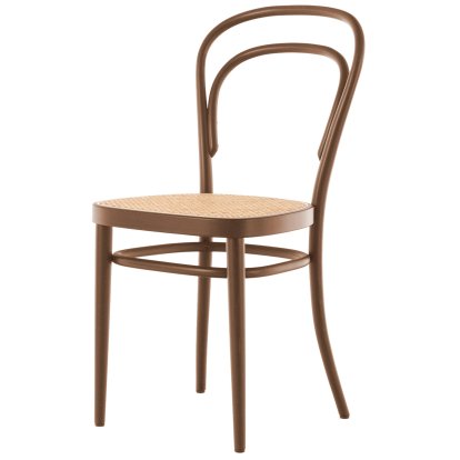 Chaise bistrot 214 / 214 M originale, Sans accotoirs, Hêtre teinté couleur noyer, Cannage naturel