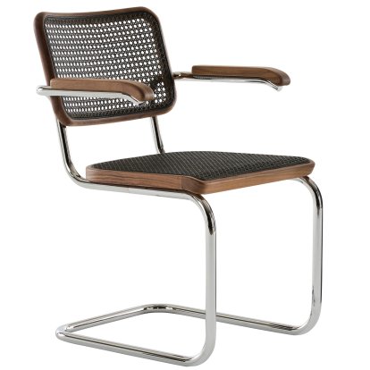 Chaise S 64 V Pure Materials, Noyer / dark melange, Chromé, Patins en plastique noir avec feutre