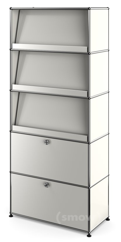 Étagère USM Haller avec 3 présentoirs inclinés, Blanc pur RAL 9010