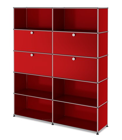Étagère à dossiers L USM Haller, personnalisable, Rouge rubis USM, Avec 2 portes abattantes, Avec 2 portes abattantes, Ouvert, Ouvert