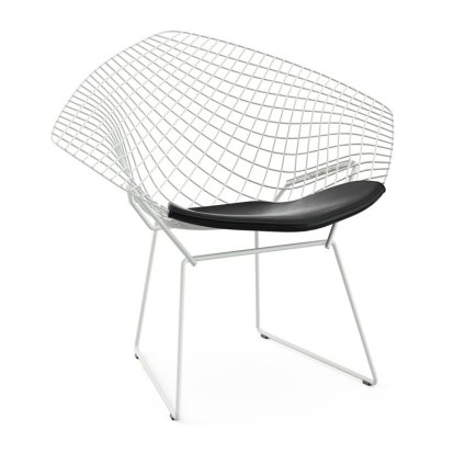 Fauteuil Diamond, Avec coussin, Revêtement protecteur blanc Rilsan, Vinyl noir