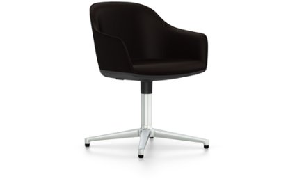 Softshell Armchair avec piètement à 4 branches, Aluminium poli, Plano, Marron, Patins pour tapis