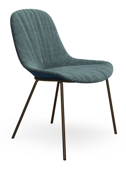 Chaise Sheru, Tissu Gaia tourmaline, Cuir vintage night blue, Peint par poudrage bronze mat