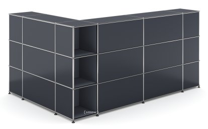 Comptoir d’accueil USM Haller version 4, Anthracite RAL 7016, Coin ouvert