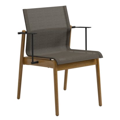 Chaise en teck Sway , Revêtement poudré anthracite, Tissu Sling granite, Avec accotoirs