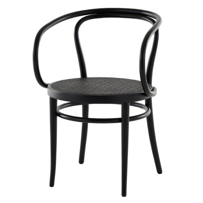 Chaise bois courbé 209 / 210 avec accotoirs, Hêtre teinté noir, Assise cannée, dark melange (209)