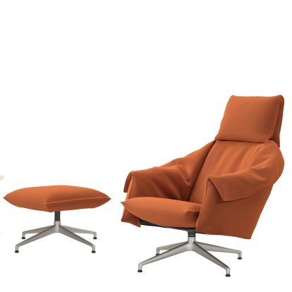 Fauteuil lounge Bascule à dossier haut avec piètement à quatre branches, Avec repose-pieds, Tissu Hola, terracotta, 38 cm, Aluminium sablé