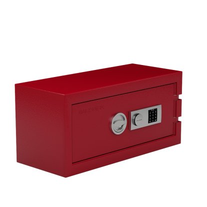 Coffre-fort Balzsafe Connect pour étagères USM Haller, 75 cm x 35 cm x 35 cm, Rouge rubis RAL 3003, Serrure à combinaison électronique avec clé de révision