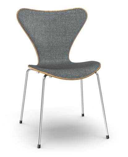 Chaise Série 7 3107 avec rembourrage avant, Bois laqué clair, Chêne naturel , Remix 173 - Bleu foncé/gris, Chromé