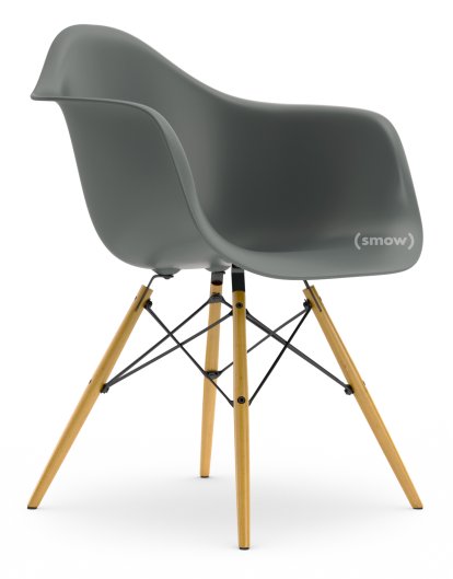 Eames Plastic Armchair DAW, Gris granit, Sans rembourrage, Sans rembourrage, Version standard - 43 cm, Érable nuance de jaune