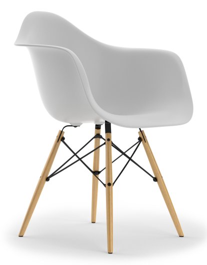 Eames Plastic Armchair DAW, Coton blanc, Sans rembourrage, Sans rembourrage, Version standard - 43 cm, Frêne tons miel
