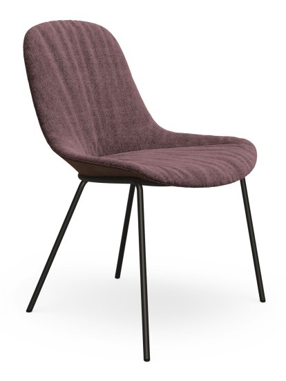 Chaise Sheru, Tissu Gaia améthyste, Cuir vintage cigare, Peint par poudrage noir mat