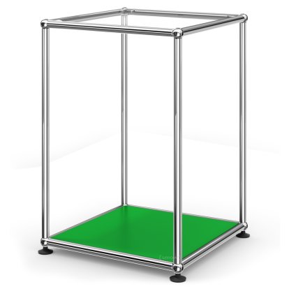 Table d'appoint USM Haller 35 haute, Panneau supérieur en verre, panneau inférieur en métal, Vert USM